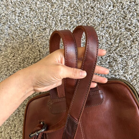 Wild West Los Angeles Leather Backpack Adjustable Straps & Plaid Interior Brown - Picture 11 of 13